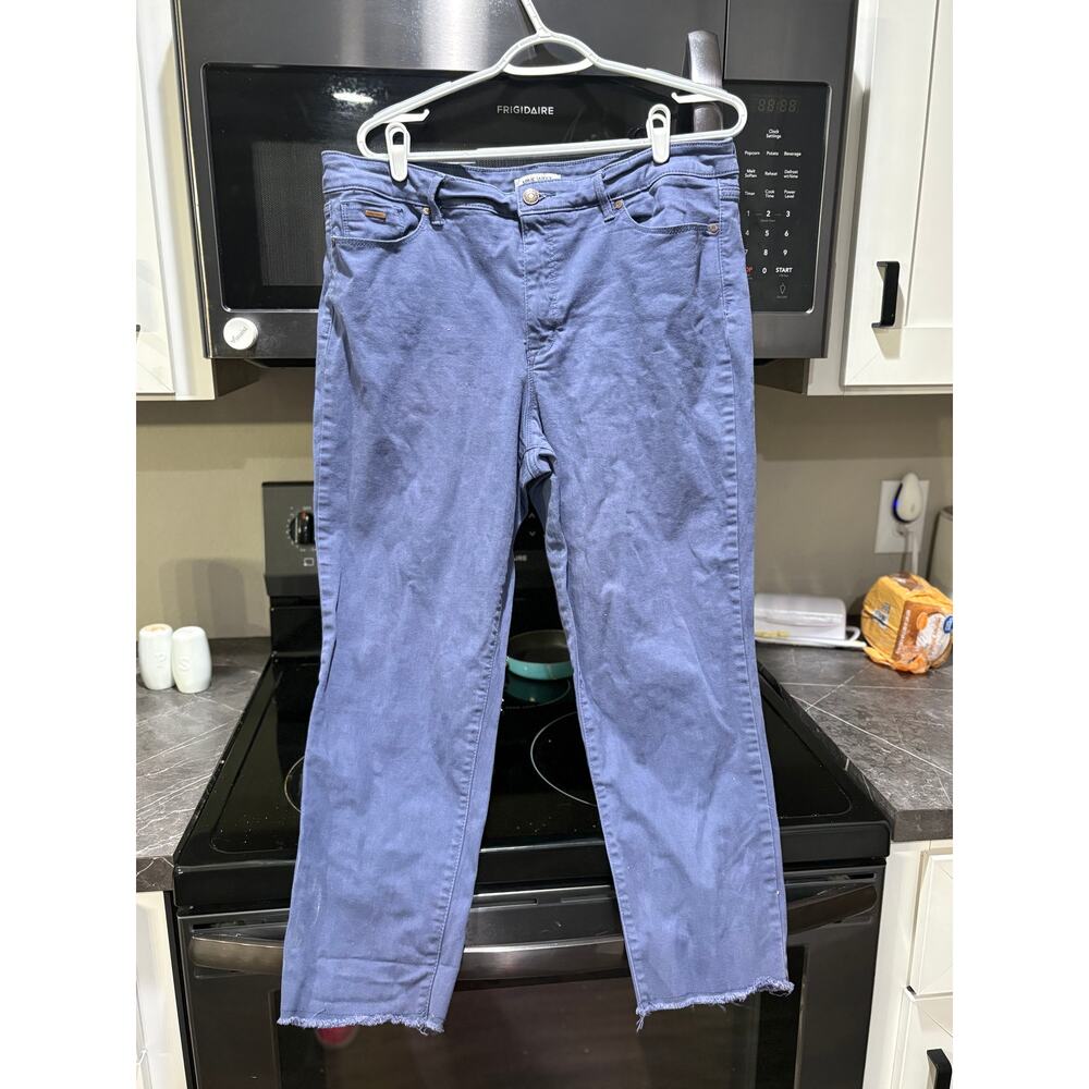 Nine West Gramercy Crop Jeans Size 16 Blue Raw Hem Stretch Denim High Rise